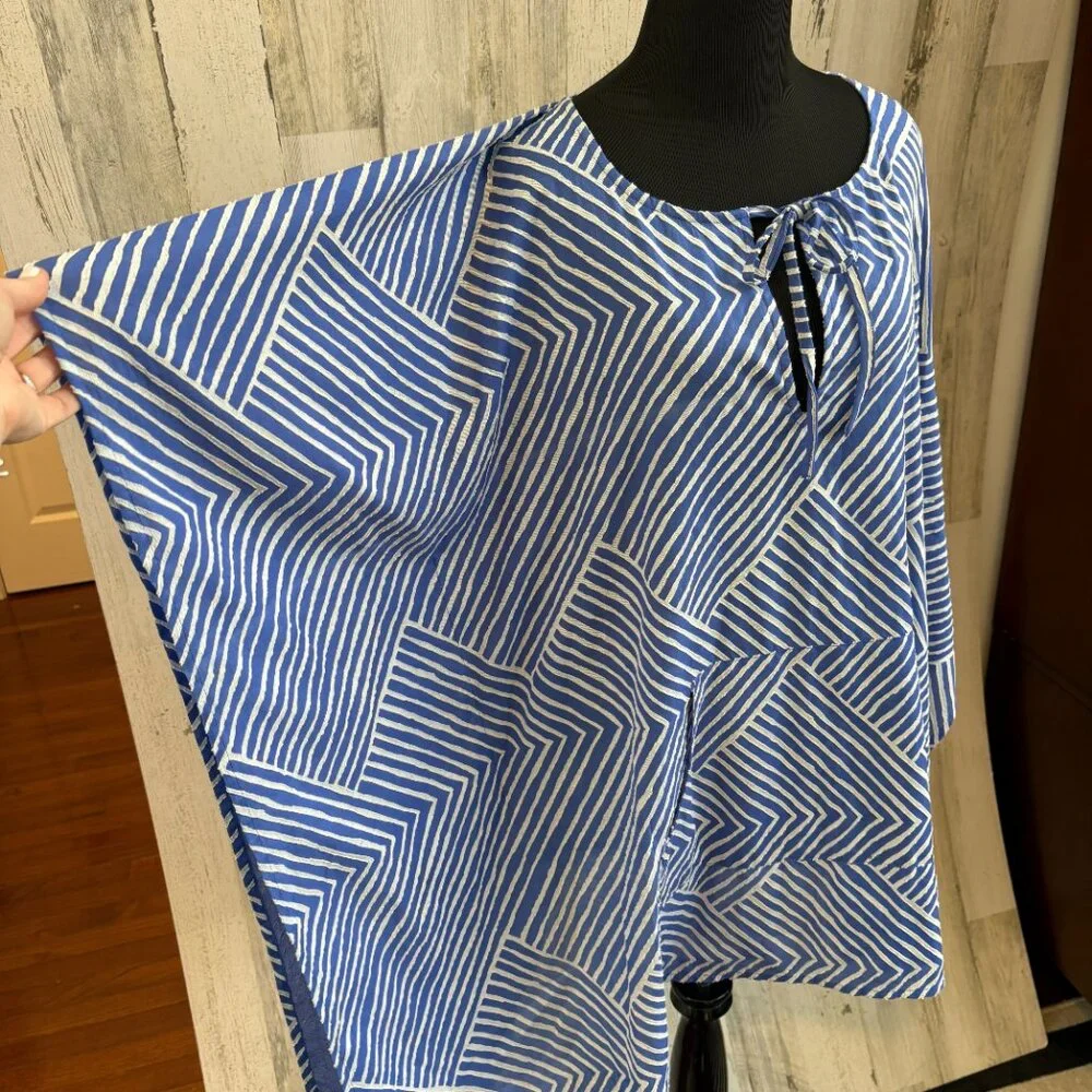 Echo Women's Size Small Tunic Swim Coverup Kimono Sleeves Blue/White